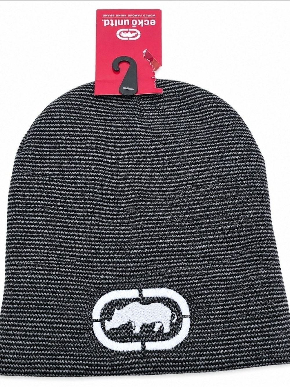 NWT Ecko Unltd Black Gray Knit Beanie Skull Cap Winter Hat One Size
